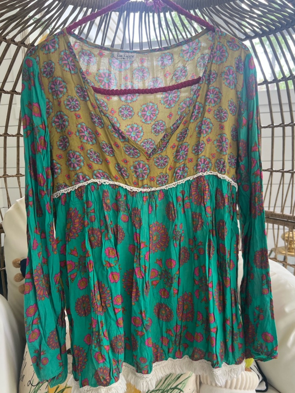 NATURAL LIFE Teal & Mustard Floral Boho Tunic